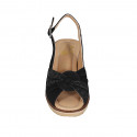 Woman's strap sandal in black suede and laminated suede wedge heel 6 - Available sizes:  32, 43, 44