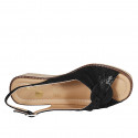 Woman's strap sandal in black suede and laminated suede wedge heel 6 - Available sizes:  32, 43, 44