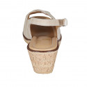 Woman's strap sandal in beige and platinum laminated suede wedge heel 6 - Available sizes:  42