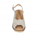 Woman's strap sandal in beige and platinum laminated suede wedge heel 6 - Available sizes:  42