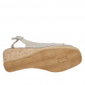 Woman's strap sandal in beige and platinum laminated suede wedge heel 6 - Available sizes:  42