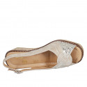 Woman's strap sandal in beige and platinum laminated suede wedge heel 6 - Available sizes:  42