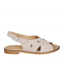 Sandale pour femmes en daim beige avec goujons et talon 2 - Pointures disponibles:  33