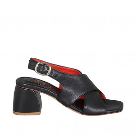 Sandale croisé pour femmes en cuir noir talon 5 - Pointures disponibles:  33, 42, 44