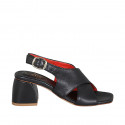 Sandalia cruzada para mujer en piel negra tacon 5 - Tallas disponibles:  33, 42, 44