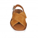 Sandale pour femmes en cuir et daim cognac talon 2 - Pointures disponibles:  33, 42, 43, 44