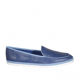 Woman's loafer in blue and light blue leather wedge heel 1 - Available sizes:  45