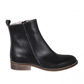 Woman's ankle boot with zipper in black pierced leather heel 3 - Available sizes:  32, 33