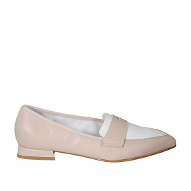 Woman's pointy loafer in nude and white leather heel 2 - Available sizes:  42