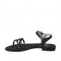 Sandalo da donna con cinturino in pelle nera e laminata acciaio tacco 2 - Misure disponibili: 33, 42, 43, 44, 45