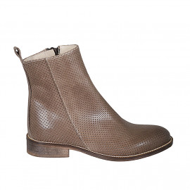 Woman's ankle boot with zipper in taupe pierced leather heel 3 - Available sizes:  32