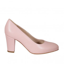 Woman's pump in rose leather heel 7 - Available sizes:  32, 34, 42, 44