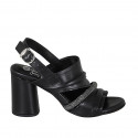 Sandale pour femmes en cuir noir avec strass talon 7 - Pointures disponibles:  33, 43