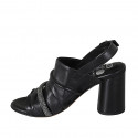 Sandale pour femmes en cuir noir avec strass talon 7 - Pointures disponibles:  33