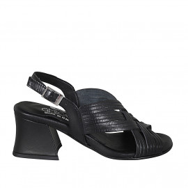 Sandale tressé pour femmes en cuir noir talon 5 - Pointures disponibles:  45