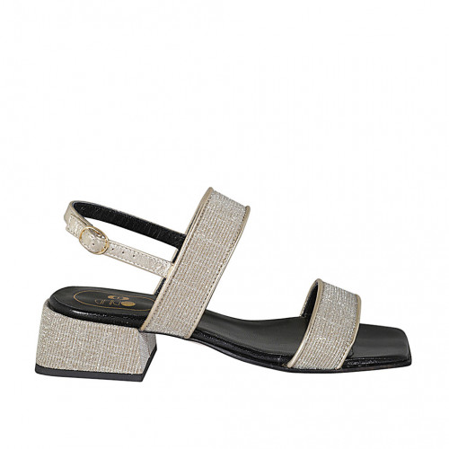 Woman's sandal in platinum fabric and laminated leather heel 4 - Available sizes:  45