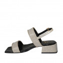 Woman's sandal in platinum fabric and laminated leather heel 4 - Available sizes:  45