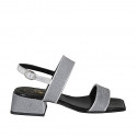 Sandale pour femmes en tissu et cuir lamé argent talon 4 - Pointures disponibles:  32, 33, 42, 44, 45