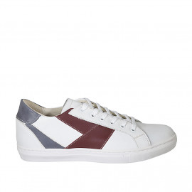 Man's laced shoe with removable insole in white, grey and maroon leather - Available sizes:  37, 46, 47, 48, 49, 54