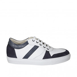 Zapato para hombre con cordones y plantilla extraible en piel blanca y azul y gamuza azul - Tallas disponibles:  37, 38, 47, 48, 49, 53