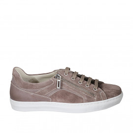 Men's laced shoe with removable insole in taupe leather and suede - Available sizes:  37, 46, 47, 48, 52, 54