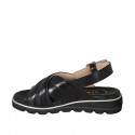 Woman's sandal in black leather with crossed bands wedge heel 3 - Available sizes:  33, 42, 43, 44