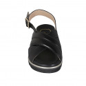 Woman's sandal in black leather with crossed bands wedge heel 3 - Available sizes:  33, 42, 43, 44