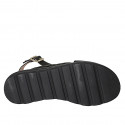 Woman's sandal in black leather with crossed bands wedge heel 3 - Available sizes:  33, 42, 43, 44