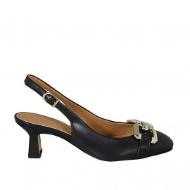 Chaussure ouverte au talon pour femmes en cuir noir avec accessoire talon 5 - Pointures disponibles:  32