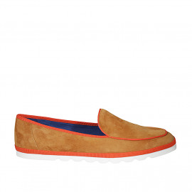 Woman's loafer in cognac brown and orange suede wedge heel 1 - Available sizes:  43