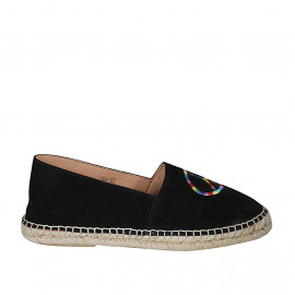 Original espadrilles made in Spain in black suede with multicolored peace logo wedge heel 1 - Available sizes:  42, 43