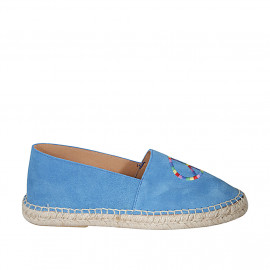 Espadrille original fabriqué en Espagne en daim bleu clair avec logo paix multicouleur talon compensé 1 - Pointures disponibles:  42, 43, 44