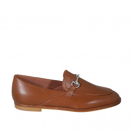 Woman's loafer with accessory in cognac brown leather heel 1 - Available sizes:  42