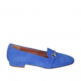 Mocasín para mujer con accesorio en gamuza azul claro tacon 1 - Tallas disponibles:  44, 45