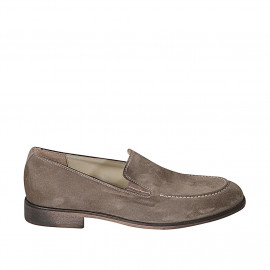 Men's car shoe with elastic bands in taupe suede - Available sizes:  46, 47