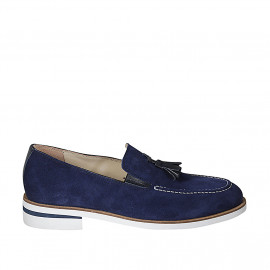 Men's loafer with tassels and elastic bands in blue suede - Available sizes:  36, 46