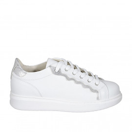 Woman's laced shoe in white and laminated silver leather with removable insole wedge heel 3 - Available sizes:  44