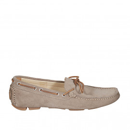 Men's car shoe with laces in beige suede - Available sizes:  37, 38, 46, 51, 52, 54