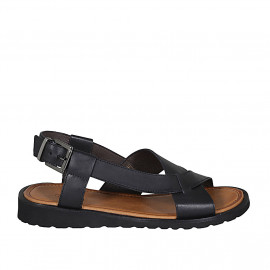 Men's sandal in black leather - Available sizes:  46, 47, 49, 50, 51, 54