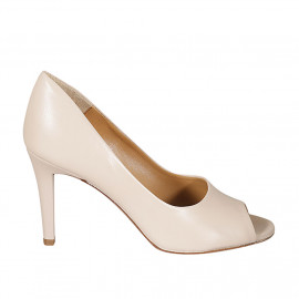 Woman's open shoe in nude leather heel 9 - Available sizes:  31, 33, 42, 43