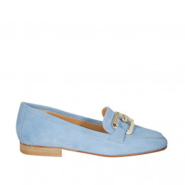 Mocasín para mujer con accesorio en gamuza azul claro tacon 2 - Tallas disponibles:  42, 43