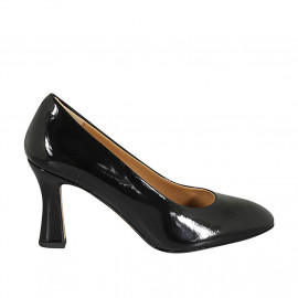 ﻿Escarpin à bout rondu pour femmes en cuir verni noir talon 8 - Pointures disponibles:  42