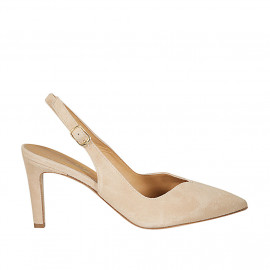 Woman's slingback pump in beige suede heel 8 - Available sizes:  31, 44