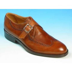 Men's elegant shoe with buckle and wingtip decoratins in tan brown leather - Available sizes:  53