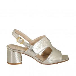 Woman's sandal in platinum laminated and printed leather heel 6 - Available sizes:  46