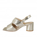 Woman's sandal in platinum laminated and printed leather heel 6 - Available sizes:  46