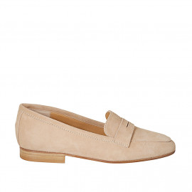 Woman's mocassin in beige suede heel 2 - Available sizes:  45