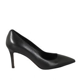 Women's pointy pump in black leather with heel 7 - Available sizes:  33, 44