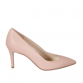 Woman's pointy pump shoe in rose leather heel 7 - Available sizes:  34, 42, 43