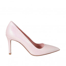 Woman's pump in rose glittered leather heel 8 - Available sizes:  32, 33, 34, 43, 44